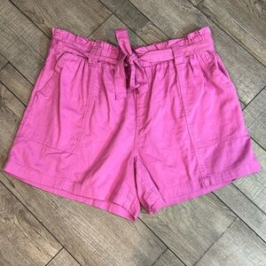 Cotton Blend Pink Paper Bag Waist Shorts